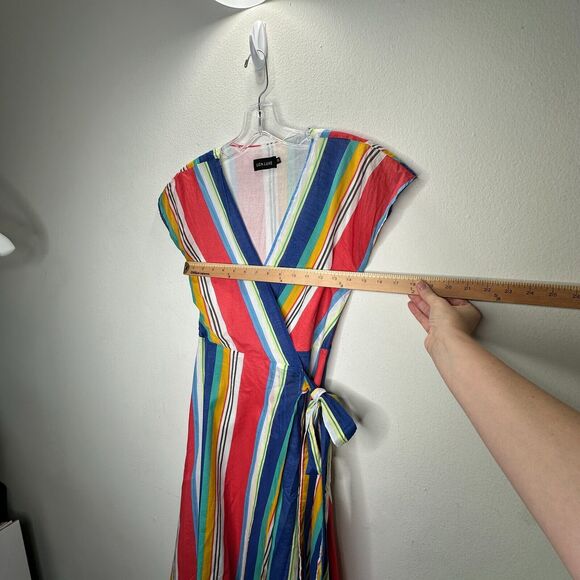 Modcloth Liza Luxe Multi-Color Stripe VNeck Sleeveless Tie Wrap Midi Dress XS - Picture 12 of 14
